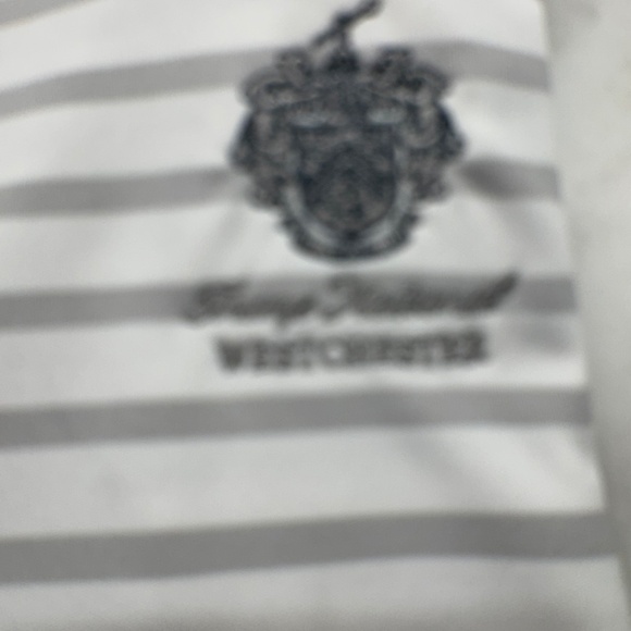 Man’s golf shirt, XL. It is white with a gray stripe and it is made of gorgeous - Picture 2 of 2